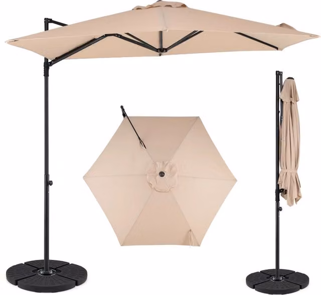 Ombrellone da giardino con rotazione a 360¡ã palo e costole in metallo base parte superiore ventilata, Ombrellone 3 x 3 m Beige
