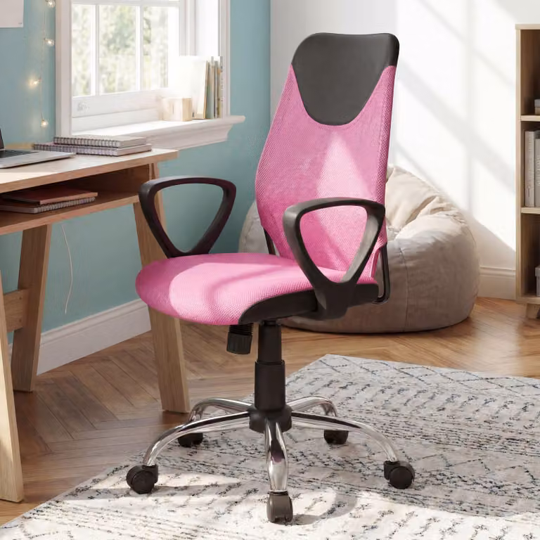 FineBuy Sedia da scrivania per bambini TERNI rosa, per bambini dai 6 anni in su, con schienale; sedia girevole per bambini, sedia da ufficio per bambini, sedia ergonomica per ragazzi, regolabile in altezza