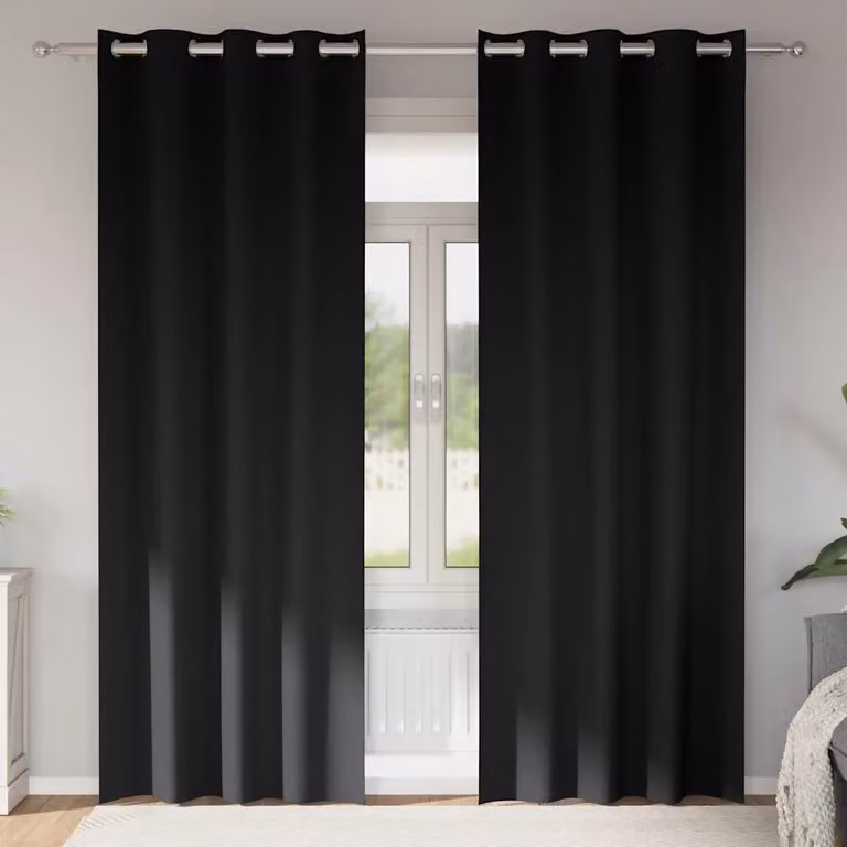 Set di 2 tende blackout vidaXL con anelli in poliestere nero, H 260 cm x L 140 cm