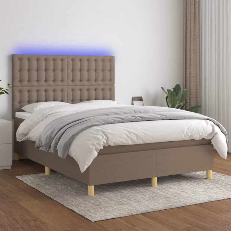 Maison Exclusive - Letto a Molle con Materasso e LED Tortora 140x190 cm in Tessuto