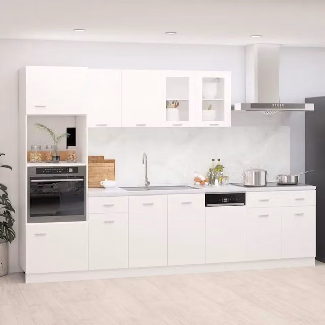 Set di armadi da cucina moderni vidaXL in 7 pezzi bianchi con ante in vetro e ripiani interni L/P/H: 80 x 60 x 31 cm