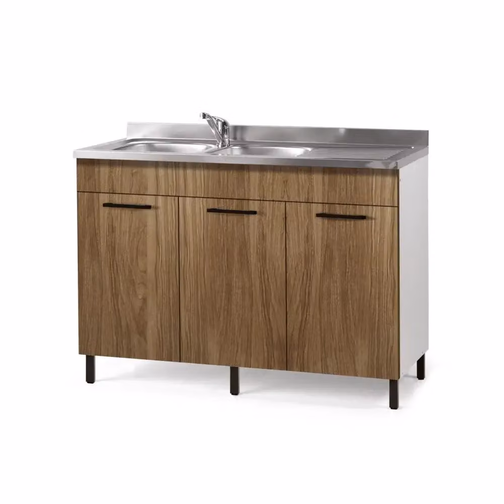 Mobile sottolavello da cucina IPERBRIKO con 3 ante in noce naturale, reversibile, L: 120 cm, P: 50 cm, H: 85 cm – 2