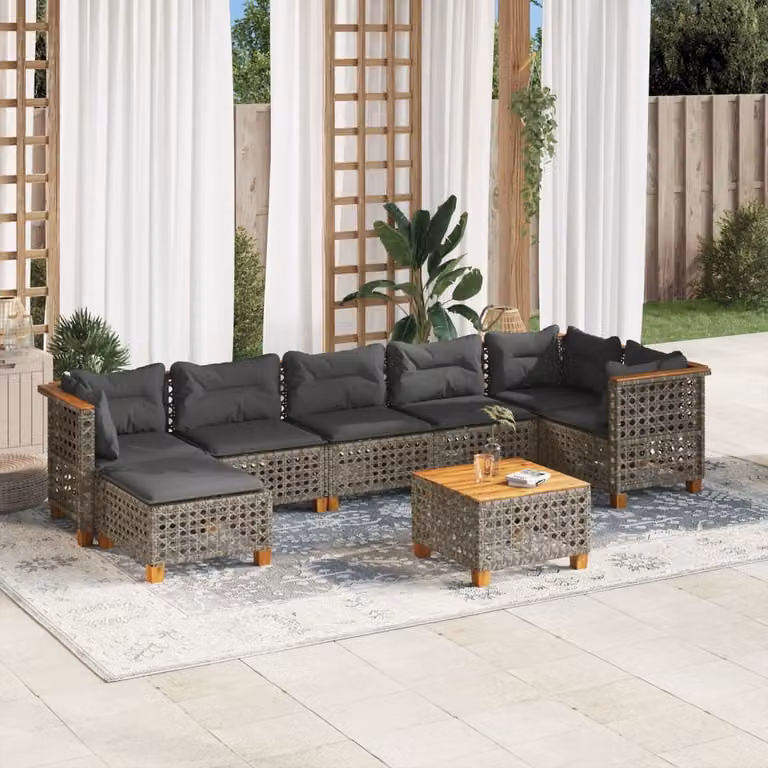 Maison Exclusive - Set da giardino 8 pezzi con cuscini grigio in polyrattan