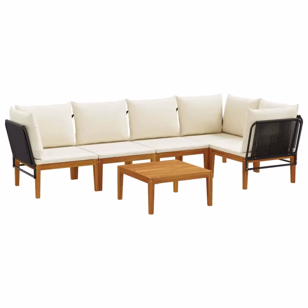 Set da giardino a forma di L vidaXL in legno di acacia con cuscini beige e bianco per esterno – 2