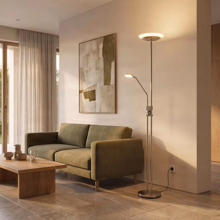 Lampada da terra con luce lettura Jonne Lindby, dimmerabile, Alluminio / Grigio / Zincato, Soggiorno / Sala da pranzo, Metallo, Moderno, Lampada LED da terra
