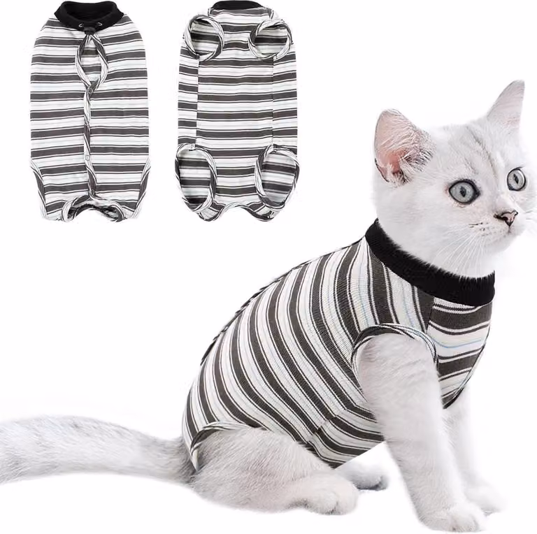 Body per gatti post-operatorio, ideale per proteggere le ferite addominali, tutina di recupero, alternativa al collare elisabettiano, colore nero, taglia S