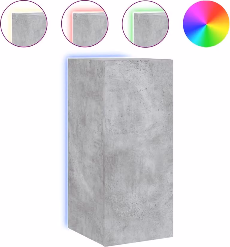 Mobile TV a Parete con Luci LED Grigio Cemento 30,5x35x70 cm