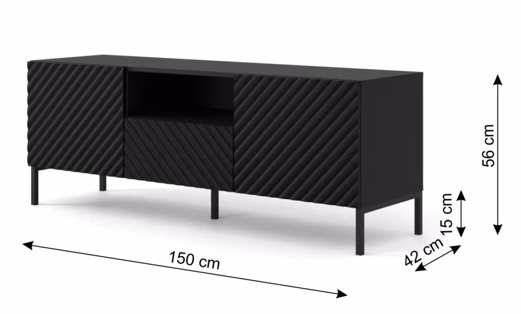 Mobile porta TV Surf 150 Bim Furniture Nero Opaco L: 150 cm, P: 42 cm, H: 56 cm – 2