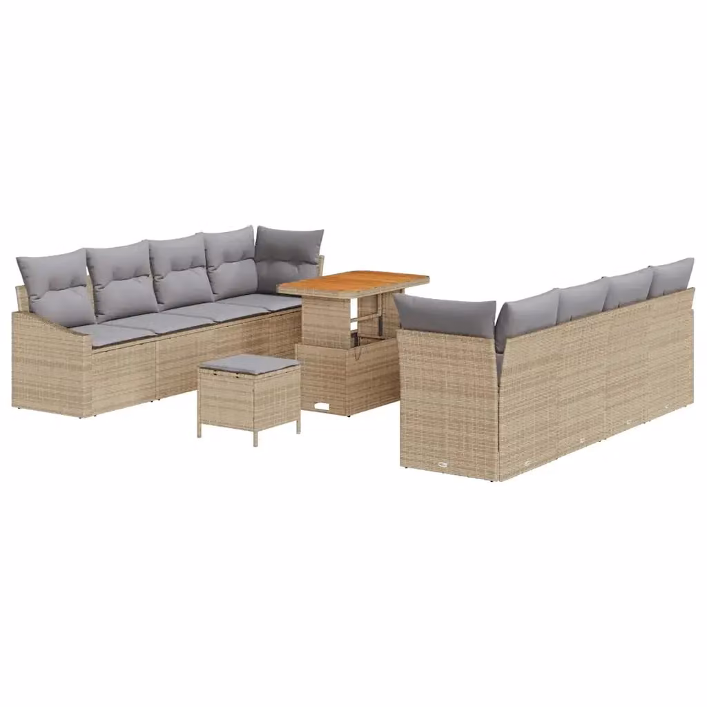Set Divano da Giardino vidaXL 11 Pezzi Beige con Cuscini e Struttura in Metallo e Polyrattan a Forma a U – 2