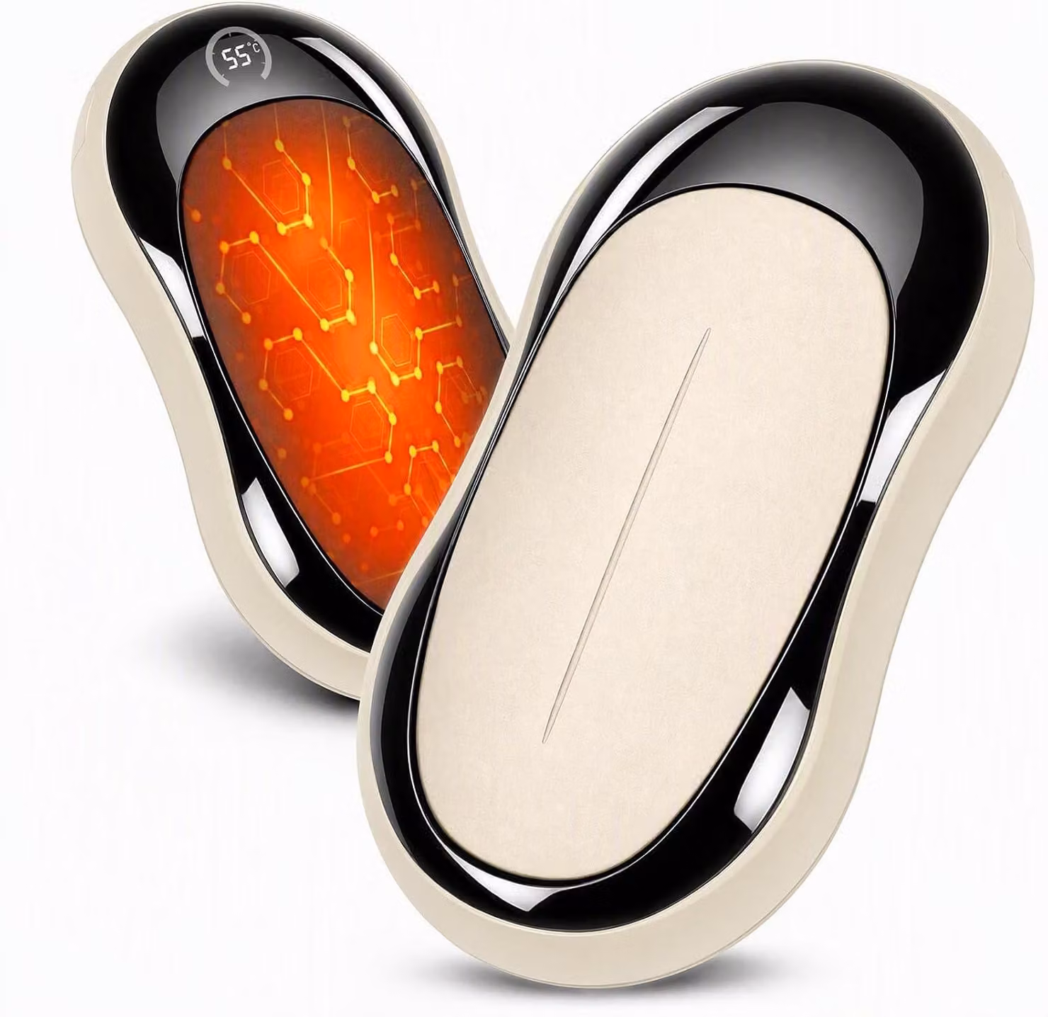 Riscaldatori per mani elettrici - Set da 2 - Ricaricabili tramite USB-C - Magnetici - 3 livelli di temperatura - Display digitale