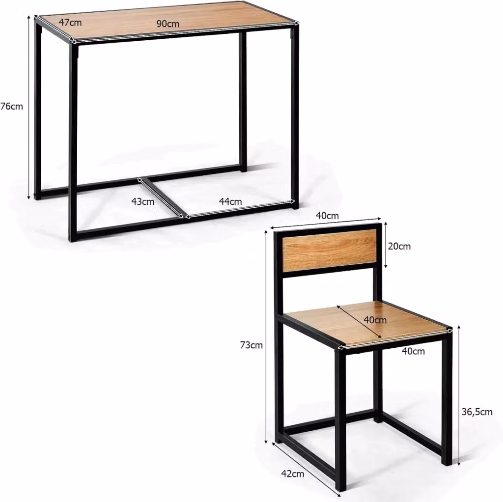 Set Mobili da Pranzo Costway composto da Tavolo Rettangolare e 2 Sedie in Metallo e Legno, Stile Rustico, Nero e Beige – 2