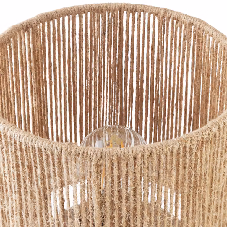 Lampada da tavolo Tectake in stile boho beige con paralume cilindrico in rattan e dettagli in metallo, H: 30.5 cm, L: 20.5 cm, P: 20.5 cm