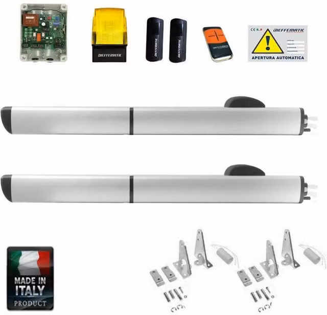 Kit completo automazione per cancello battente a 2 ante Dieffematic PH1 390 in alluminio argento per larghezza massima 6 m