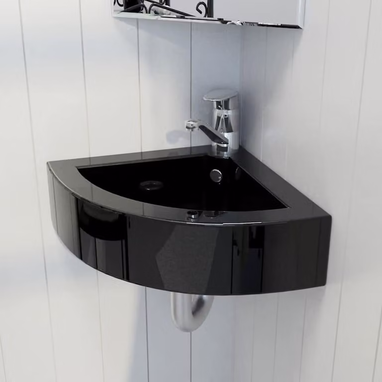 Lavandino da appoggio in ceramica con troppopieno vidaXL Nero L: 45 cm, P: 32 cm, H: 12,5 cm