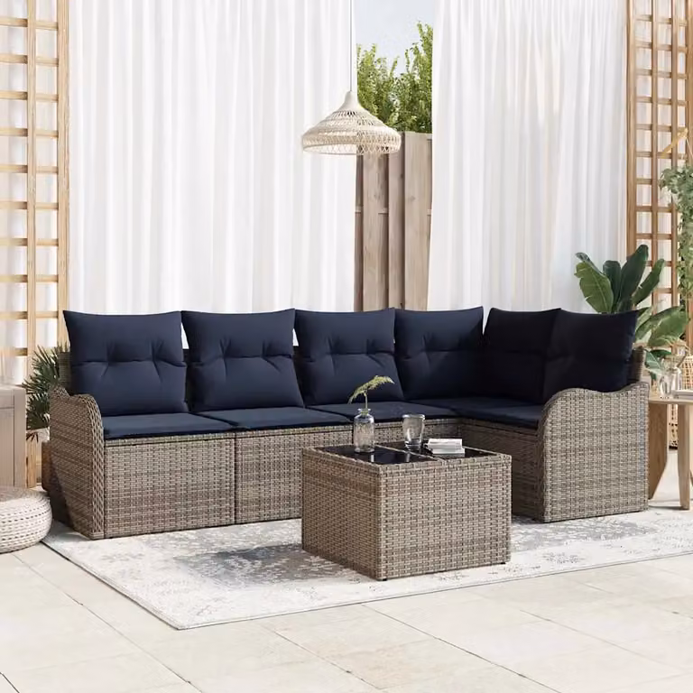 Set Divano da Giardino a L vidaXL in Polyrattan Grigio con Cuscini e Struttura in Acciaio