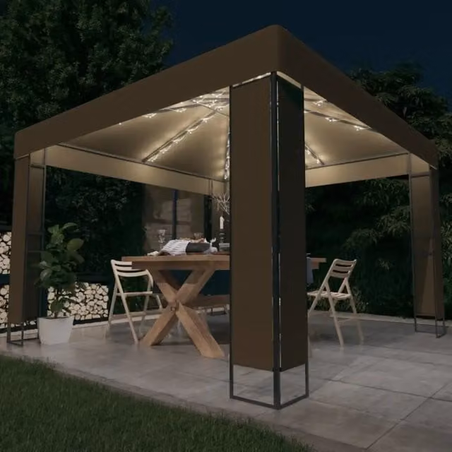 Gazebo con Tetto Doppio e Luci LED 3x3x2,7 m Grigio Talpa 3070303