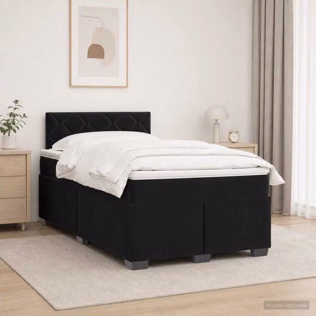 Letto box spring con materasso ibrido vidaXL in velluto nero L/P: 120 x 200 cm – 1