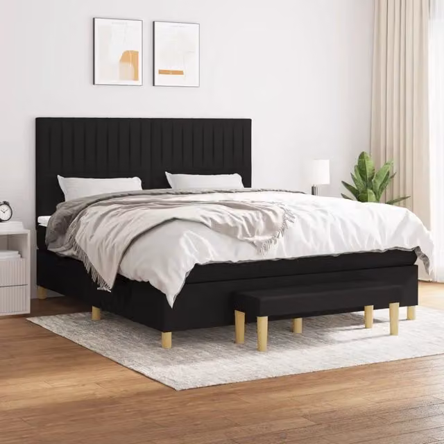 Letto Ibrido vidaXL con Giroletto a Molle e Materasso in Tessuto Nero e Bianco L/P/H: 160 x 200 x 128 cm