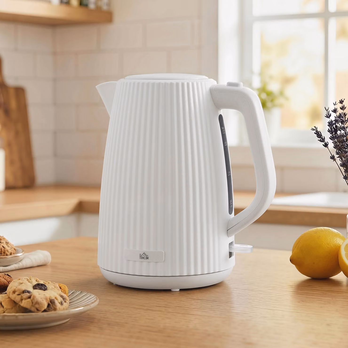 Bollitore Elettrico HOMCOM da 1,7 l con Filtro Anticalcare e Spegnimento Automatico, Colore Crema – 2