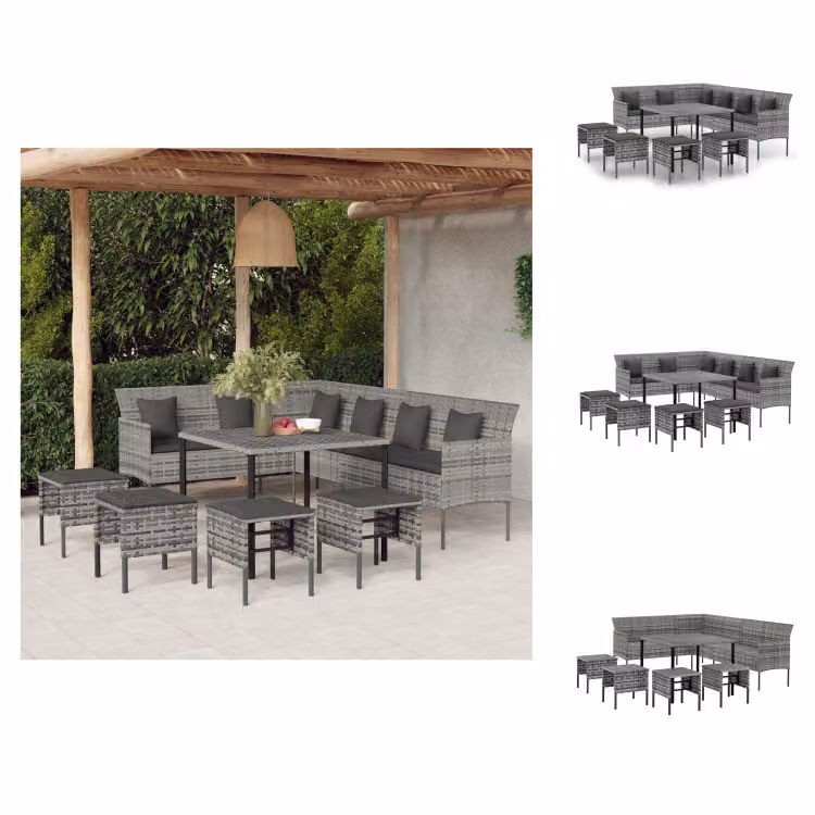 vidaXL set da pranzo da giardino 6 pezzi con cuscini in poly rattan grigio - Set di mobili da giardino
