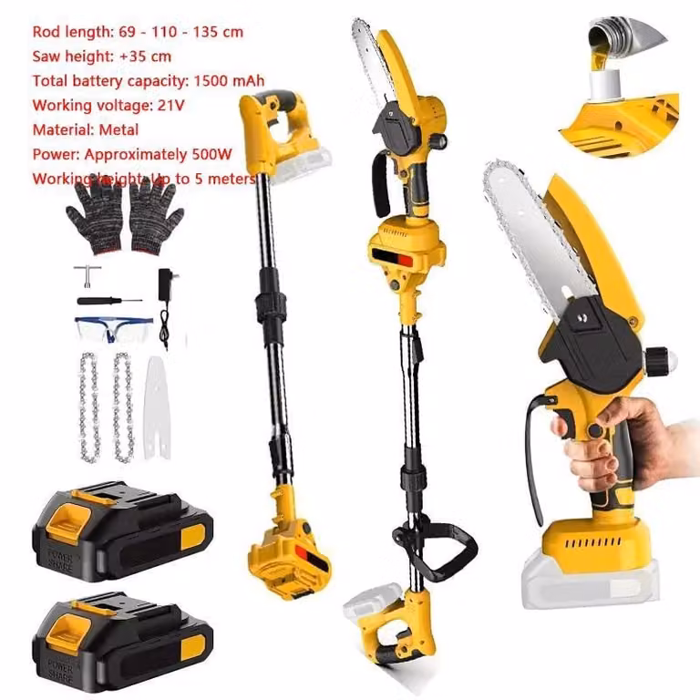 Troncatrice a batteria 2-in-1 e mini motosega - Telescopio estendibile fino a 3 metri - Motore brushless da 800W - Lame da 20 cm - Con batteria - Modello B