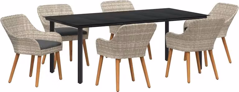 Set da Pranzo per Giardino 7 pcs Grigio chiaro polyrattan