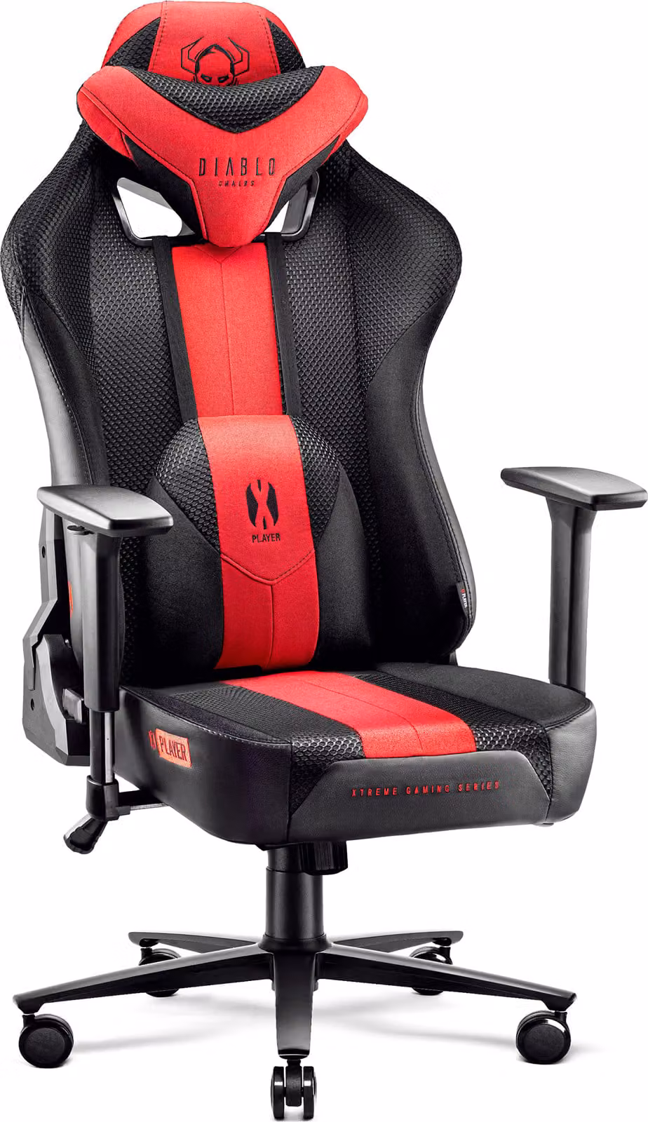 Diablo X-Player Gaming Chair Sedia da ufficio in tessuto 3D Braccioli Design ergonomico Cuscino collo/glutei Crimson/Anthracite King Size XL
