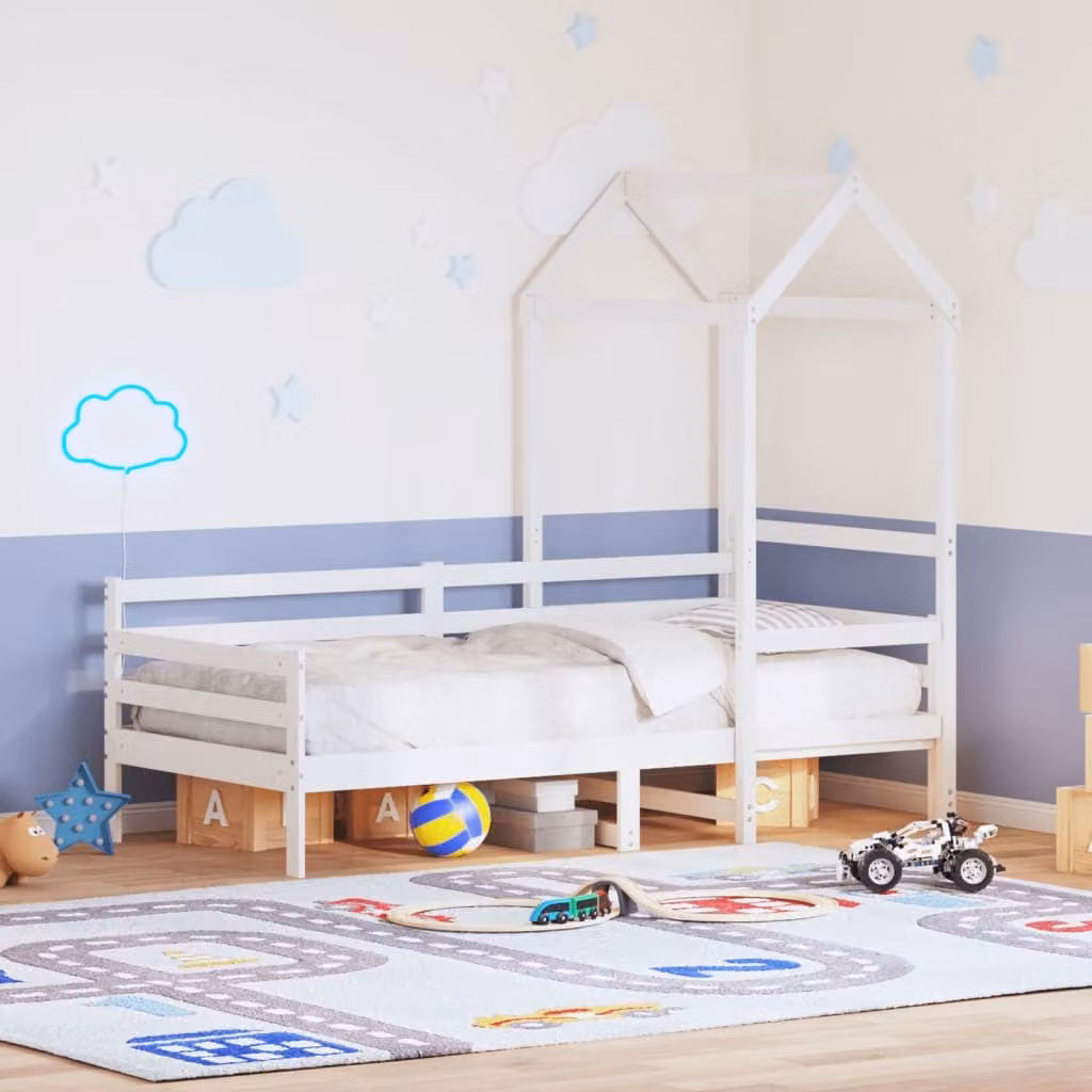 vidaXL Letto a casetta per bambini in legno massello di pino bianco L: 200 cm, P: 80 cm, H: 85,5 cm