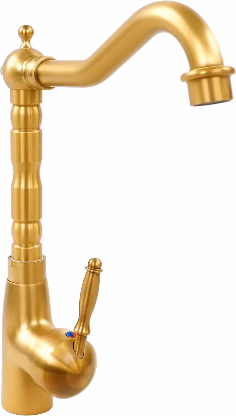 Stile vintage - Rubinetto per lavabo - Miscelatore monocomando - Montaggio su colonna - Ottone - Caldo/freddo - Attacco G3/8 - Oro