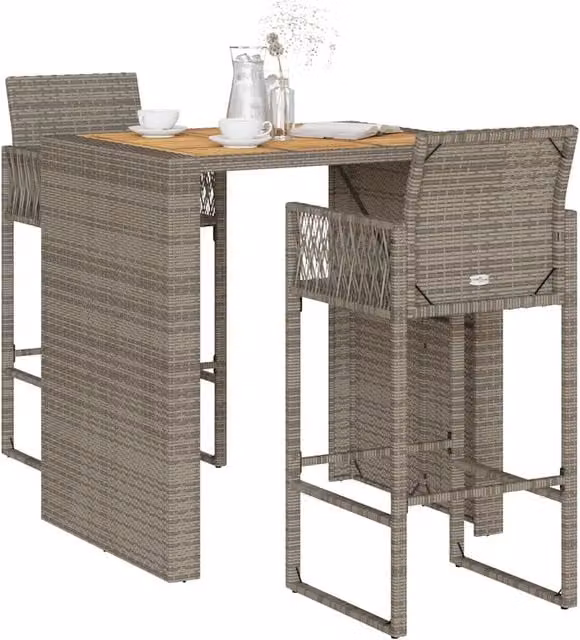 Set Bar da Giardino 3pz senza Cuscini Grigio Polyrattan Acacia 3328887