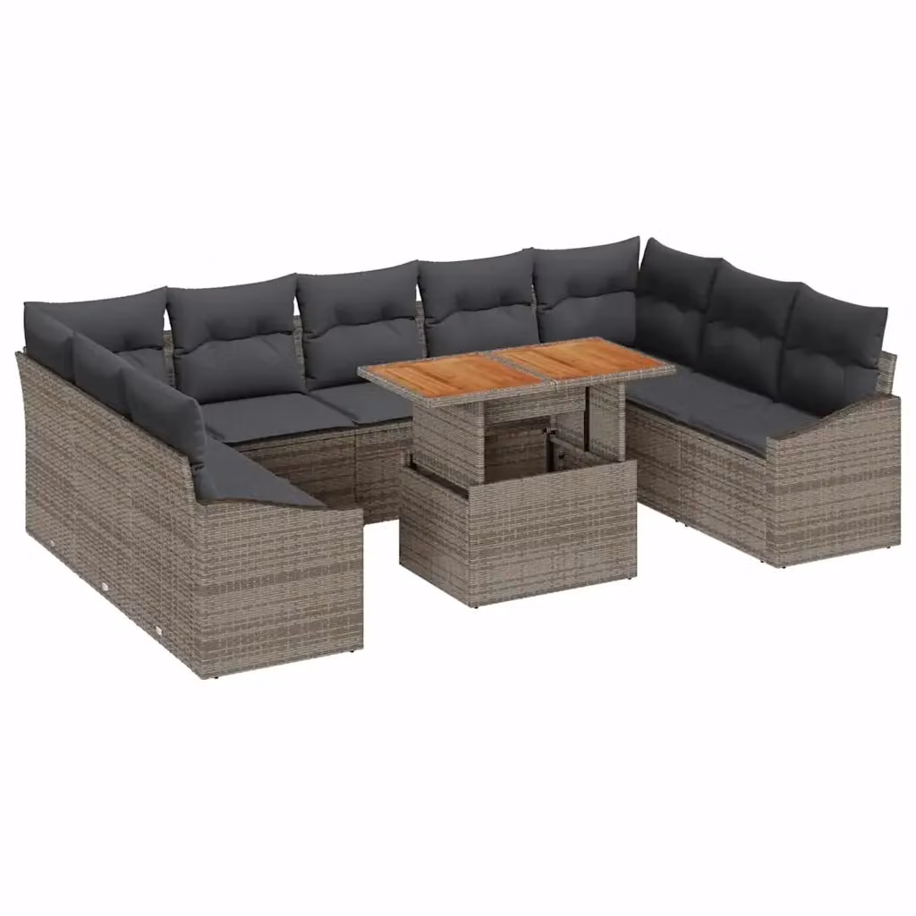 Set Divano da Giardino vidaXL 10 Pezzi in Rattan Grigio con Tavolino e Cuscini – 2