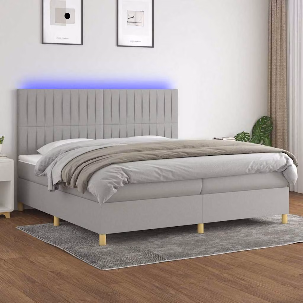 Letto a Molle con Materasso e Illuminazione LED vidaXL, Grigio Chiaro, L/P: 200 x 200 cm – 1