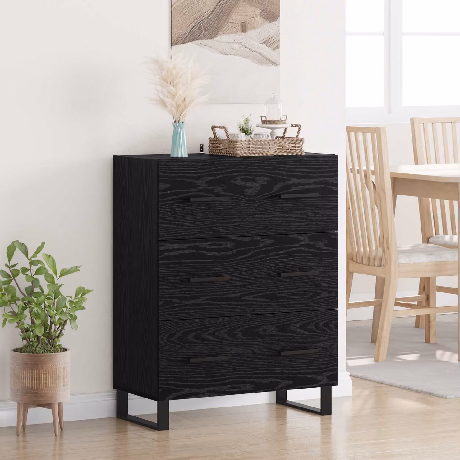 Credenza stile rustico vidaXL in legno e metallo, Nero e Multicolore, L: 69,5 cm, P: 34 cm, H: 90 cm