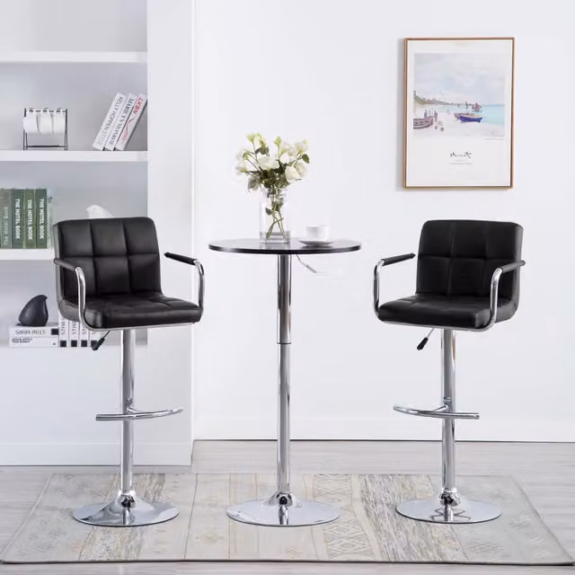 Set di 2 sgabelli da bar vidaXL neri in similpelle con struttura in metallo e braccioli per uso moderno – 1