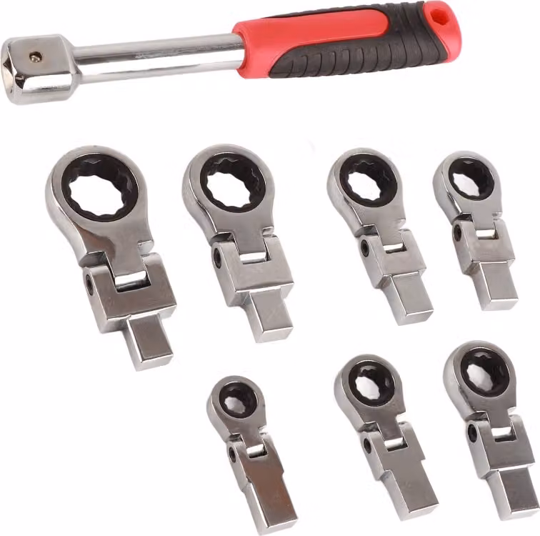 kit di utensili in acciaio cromo vanadio con testa flessibile da 180�� a 8 pezzi con cricchetto per la manutenzione