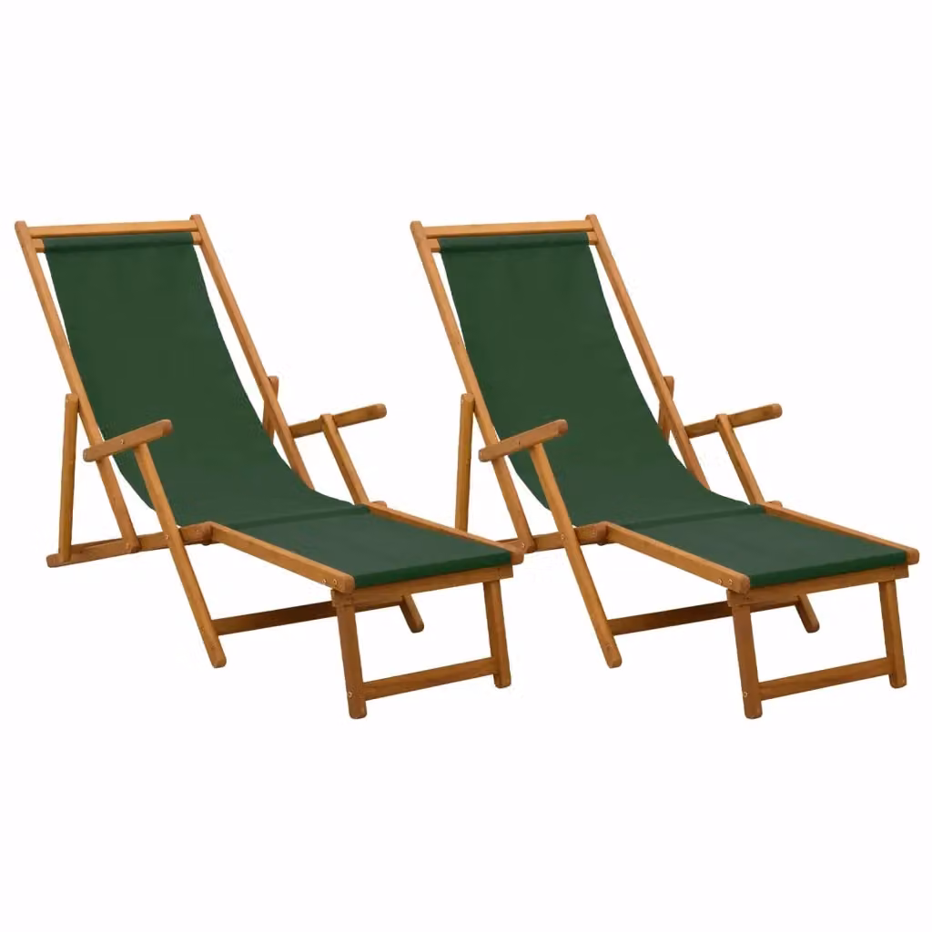 Set di 2 lettini prendisole pieghevoli vidaXL in legno di acacia verde con poggiatesta regolabile e tessuto resistente ai raggi UV – 2