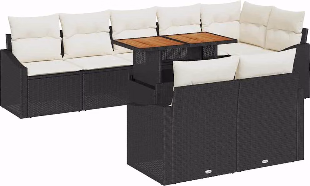 Set Divano da Giardino con archiviazione 9 pcs Nero Poly Rattan