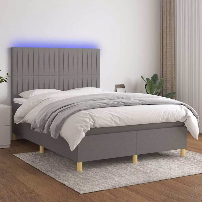 Letto Ibrido con Materasso e Illuminazione LED vidaXL in Tessuto Grigio e Bianco L/P/H: 144 x 193 x 128 cm