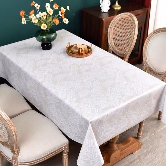 Scaldatavolo impermeabile beige con motivo a foglie in PVC, 275x137 cm