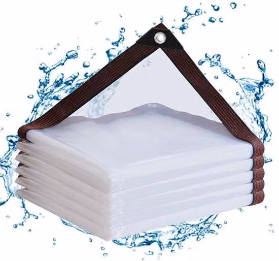 Ibenzoa® Telo protettivo trasparente impermeabile, 1x1 metro – Telo protettivo in PE con occhielli metallici, rinforzi agli angoli e orlo cucito a macchina in sei punti, ideale per balconi e giardini
