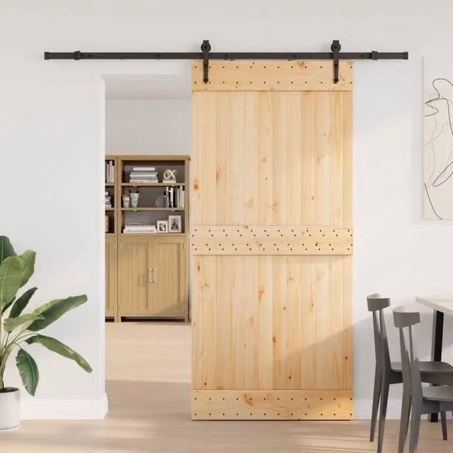 Porta scorrevole moderna vidaXL NARVIK in legno e acciaio, colore Naturale e Nero, L: 95 cm, H: 210 cm
