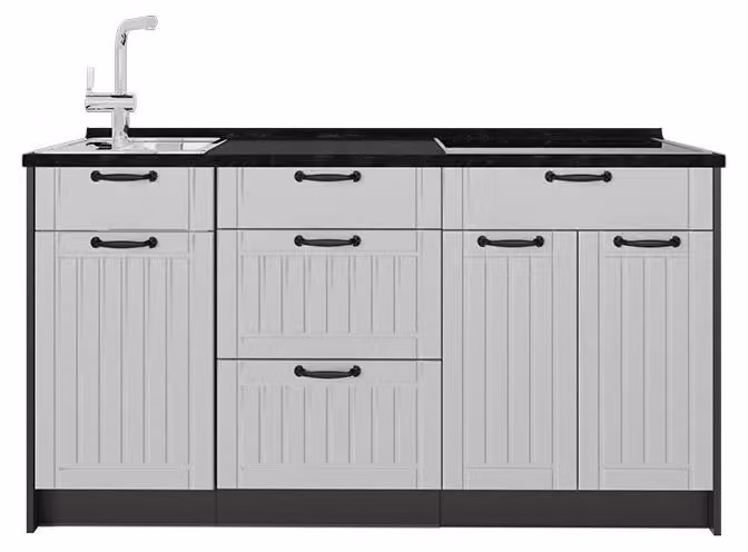 Cucine componibili piccole Vicco Fame-Line Bianco rustico 150 cm senza piano di lavoro, Model 65402