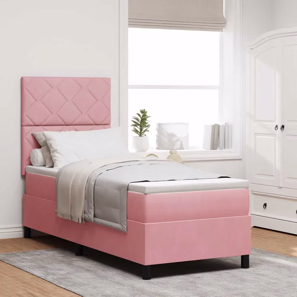 Letto a molle con testiera vidaXL in velluto rosa, L 80 x P 200 cm