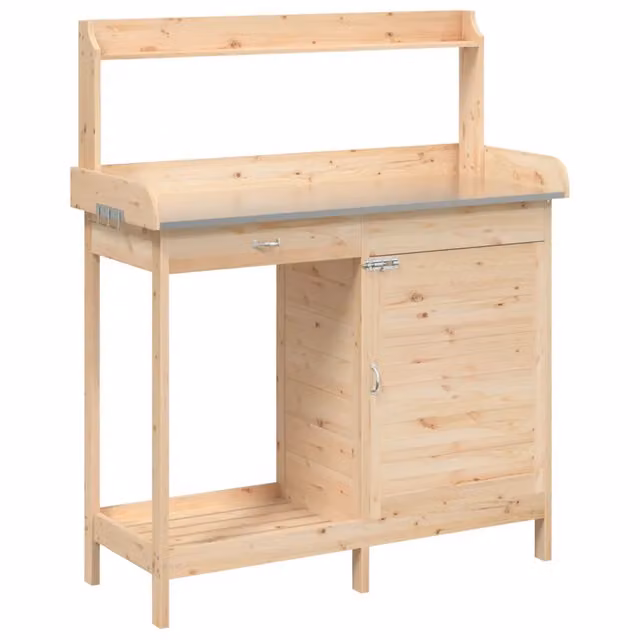 Tavolo da giardinaggio con armadietto in legno massello di abete colore marrone L: 110,5 cm, P: 45 cm, H: 124,5 cm