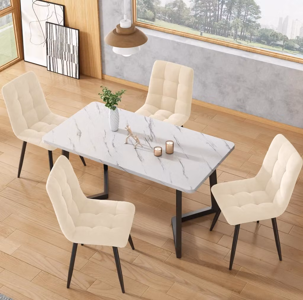 Set di 4 sedie da pranzo moderne MODFU in velluto bianco con gambe in metallo e legno, L: 44 cm, P: 41 cm, H: 86 cm – 2