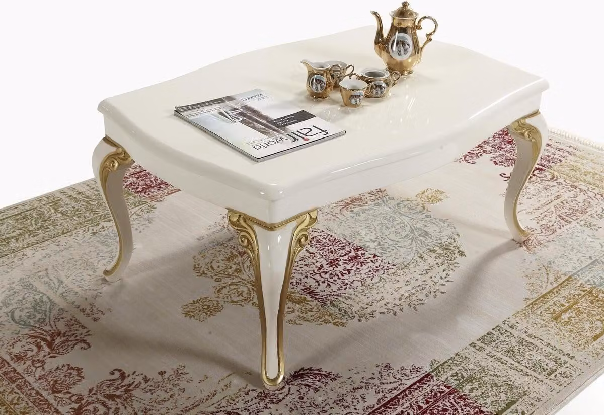 Casa Padrino Tavolino barocco crema/oro 105 x 74 x h. 50 cm - Tavolo rettangolare da salotto in stile barocco - Mobili barocchi