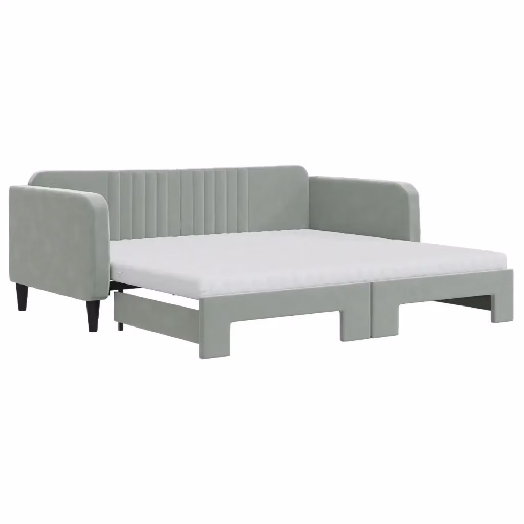 Divano Letto Estraibile vidaXL in Velluto Grigio con Cassetto per Soggiorno e Camera da Letto L/P/H: 90 x 190 cm – 2