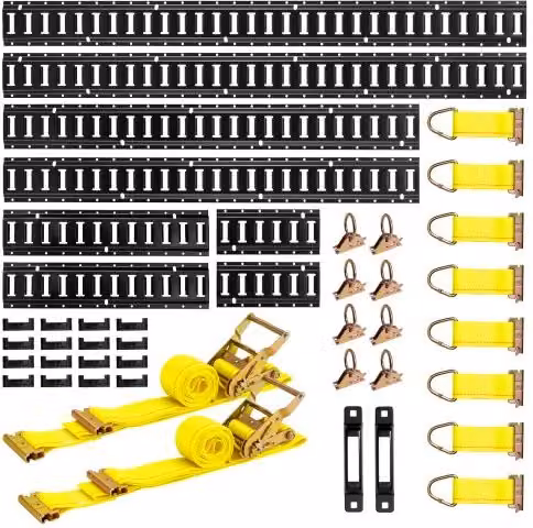 VEVOR Kit di 8 Binari di Fissaggio E-track in Acciaio Nero per Furgoni e Rimorchi