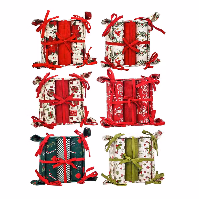 Vestiamo Casa Gran Natale - Set di 3 Strofinacci con Cestino Natalizio