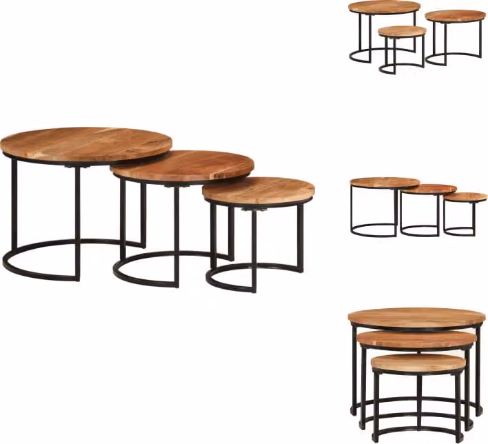 vidaXL Set tavoli 3 pz. Legno massiccio di acacia - Tavolini